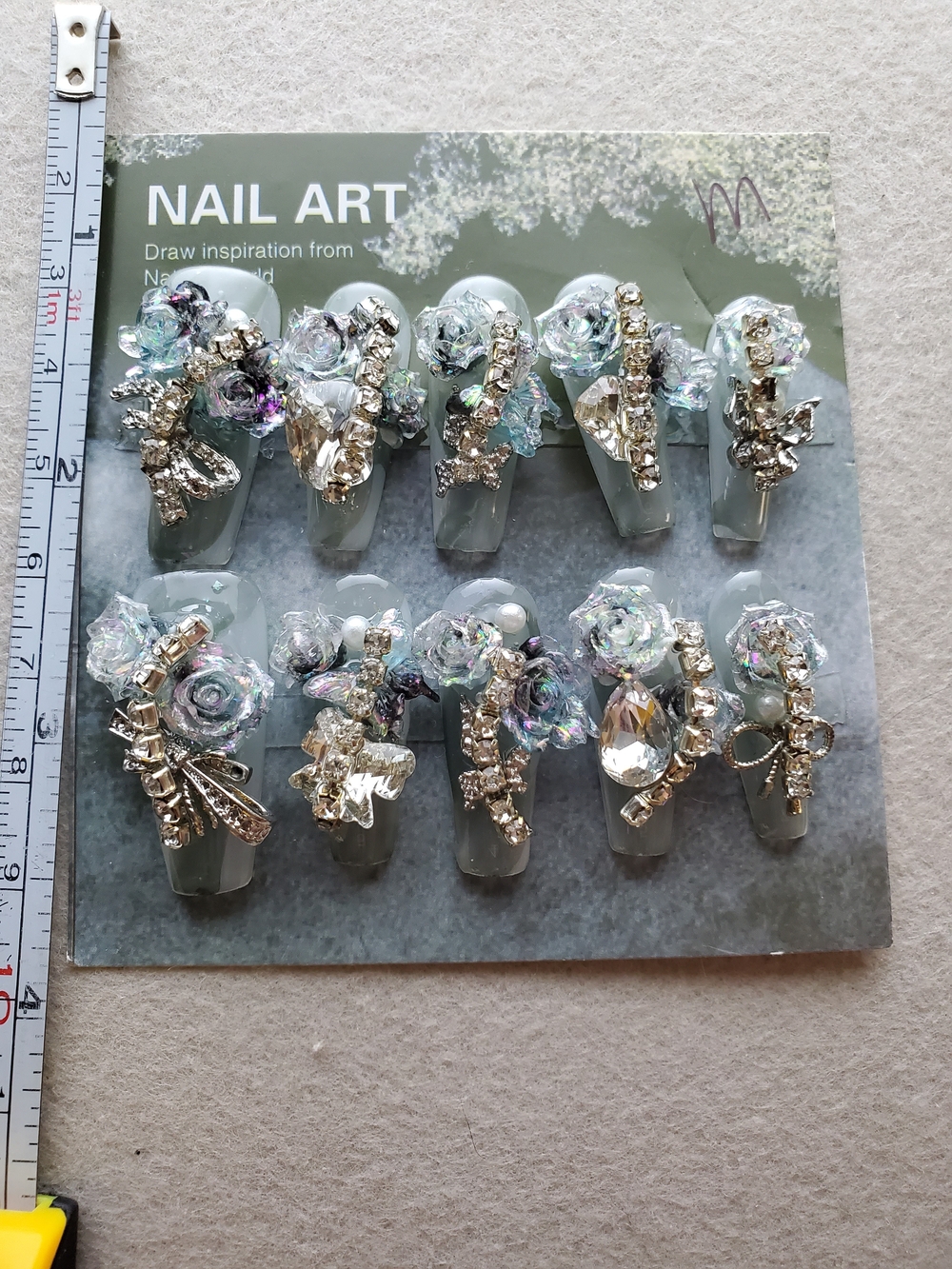 Crystal Nocturne ✨ 3D Floral Crystal Press-On Nails
